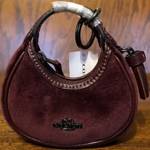 NWT-Coach-Mini Carmen-Velvet Bag Charm/Keychain-Burgundy/Gunmetal-$75